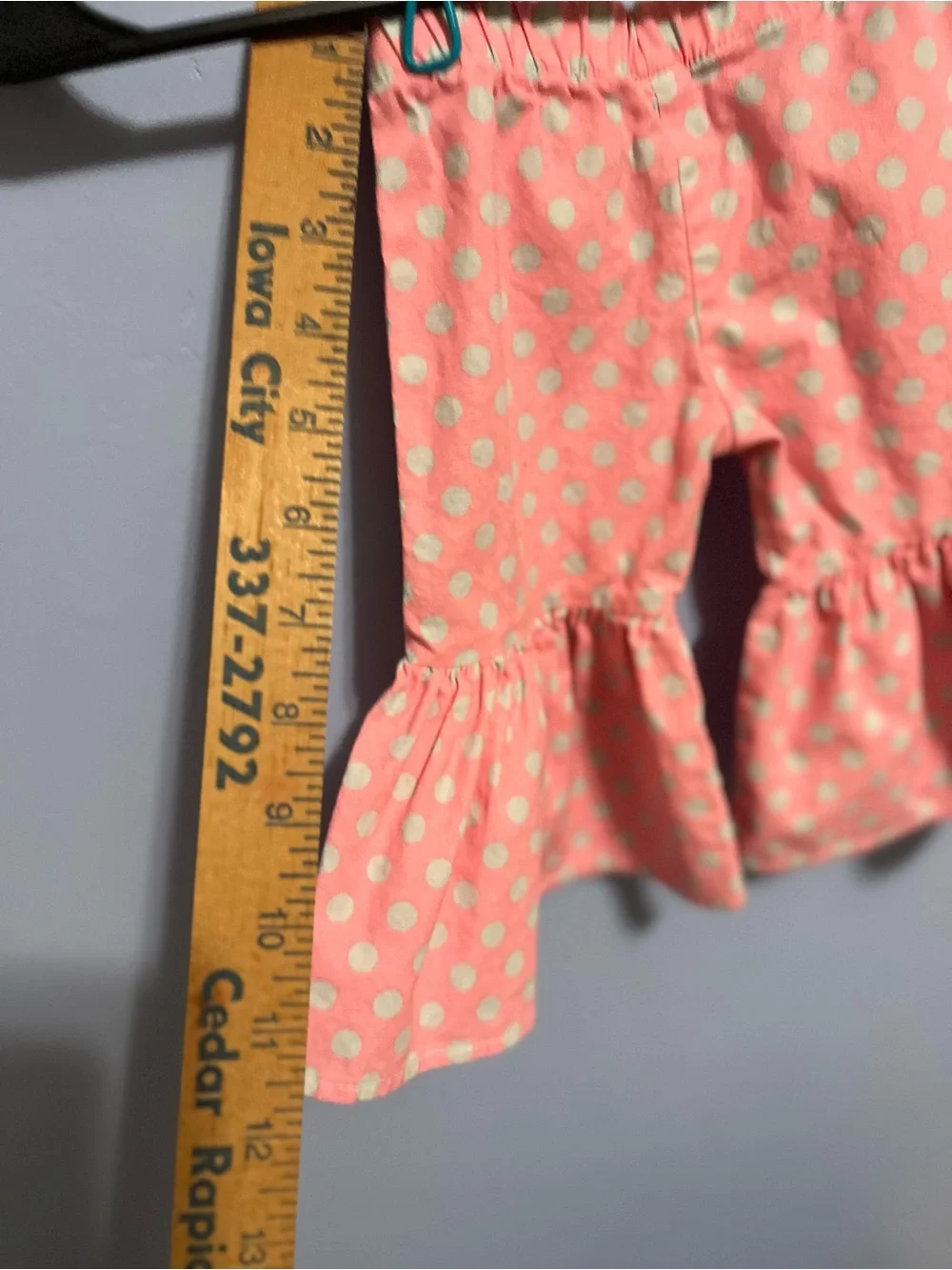 Peach Polka Dot Ruffle Girl's Pants with Patch